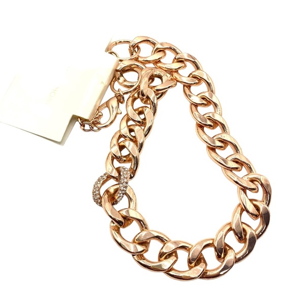 WORTHINGTON Rose Gold Chunky Chain Necklace Rhinestone Link - Picture 5 of 7